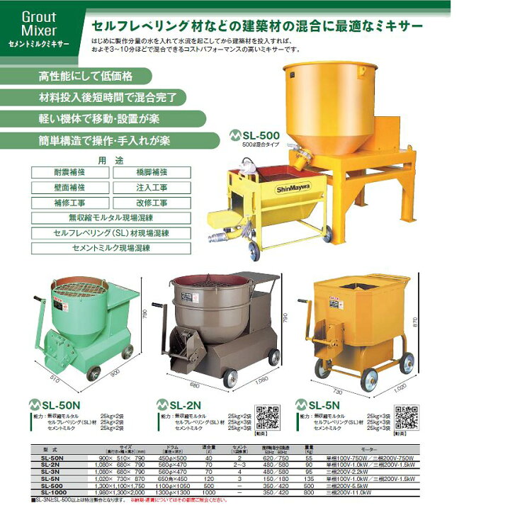 楽天市場】マゼラー【受注生産】 SL-50N グラウト高速ミキサー 混合量 