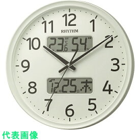 RHYTHM　電波　壁掛け時計（アナログ表示）　温湿度計付き　カレンダー　連続秒針　白　Φ350×52mm （品番:8FYA03SR03）（注番1578319）