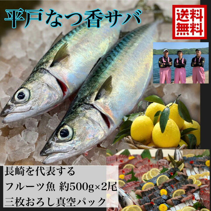 楽天市場 青空レストラン に出た フルーツ魚 送料無料 平戸なつ香サバ 約500ｇ 2尾 三枚おろし 真空パック 刺身 で フィーレ 長崎を代表する フルーツ 魚 鯖 活〆 生サバ 青空レストラン 兄弟 坂野水産 楽天市場店