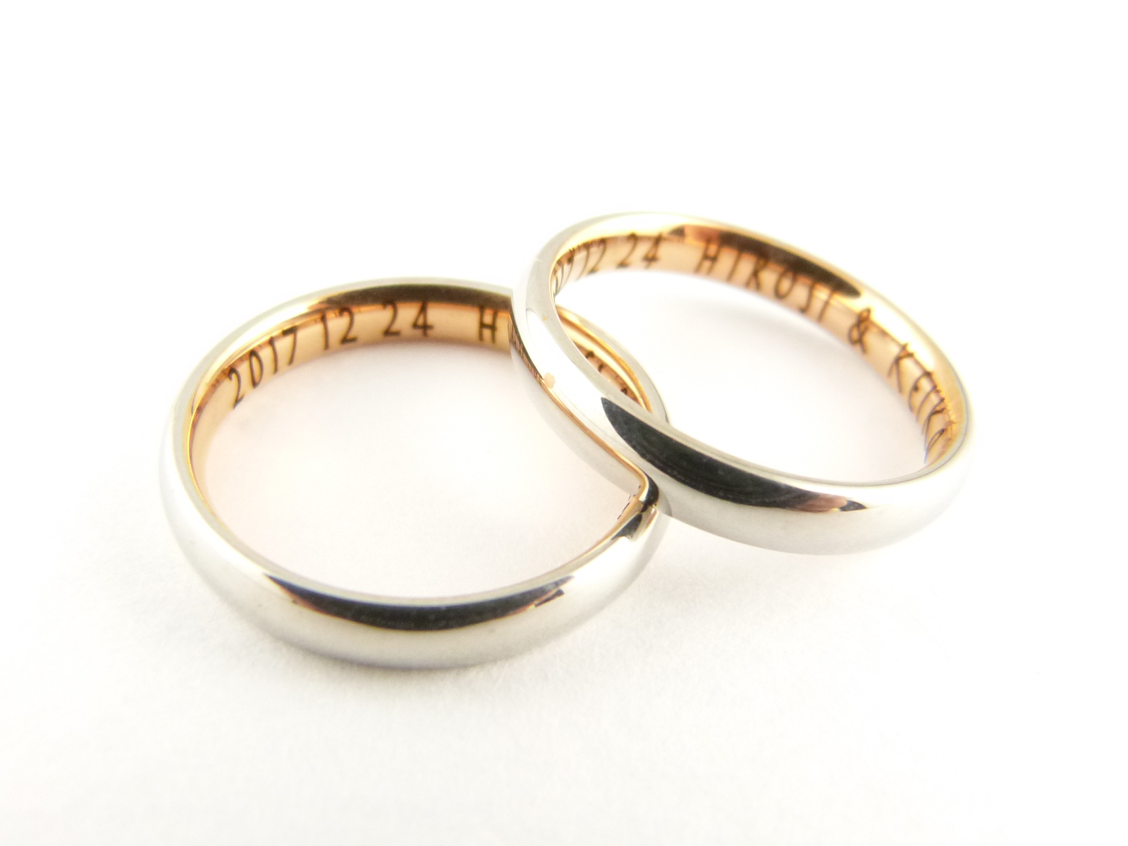 2本セット/刻印無料/316Lステンレス/内側がピンクゴールド色/月のうさぎ「ペアリング、結婚指輪」 | 坂の上宝飾