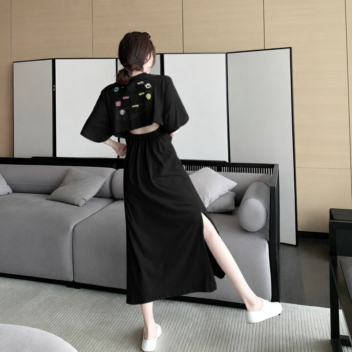 楽天市場】【バックオープン】ロングワンピース レディース 夏 半袖 