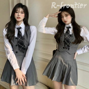 4点セット 卒業式 スーツ 女の子 150 160 韓国 制服 なんちゃって制服 セット 卒服 女の子 小学生 中学生 高校生 韓国 白シャツ ネクタイ ベスト プリーツスカート フォーマル オシャレ セット