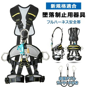 ハーネス型安全帯 ワンタッチバックル フルハーネス ランヤード セット 蛇腹ダブルランヤード付き 墜落制止用器具 新規格適合 (フルハーネスセット) ハーネス型安全設備 使用可能質量 100kg