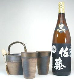 豪華酒器セット陶芸作家 安藤嘉規作（本格芋焼酎 佐藤 黒1800ml）
