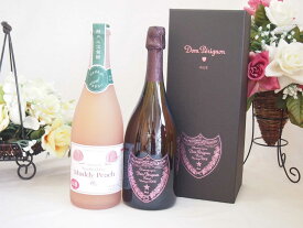 正規ピンクのドンペリと山梨県産マディデラウェア桃使用スパークリングワイン(やや甘口)750ml 2本セット