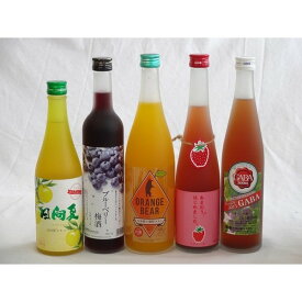 果実リキュール5本セット 紀州産 南高梅使用ブルーベリー梅酒 500ml（和歌山）・高千穂酒造 宮崎産日向夏みかん使用 日向夏