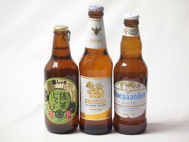 地域が生んだクラフトビール3本セット(金しゃちビール抹茶ドラフトalc6％(愛知県) ヒューガルデンホワイトalc5％(韓国) シンハー(SINGHA)alc5％(タイ)) 330ml×3本