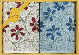 春の贈り物便り フェイスタオル2P シビラ ブルー＆ベージュ 34×80cm