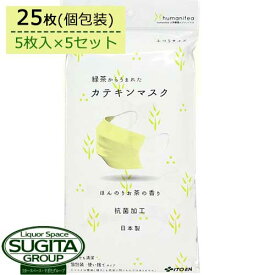 【送料無料】 伊藤園 カテキンマスク【5枚入り×5セット(25枚)/グリーン個包装】 不織布 国産 マスク 緑茶 日本製 大人用 使い捨て 3層構造 フィルター 防塵 花粉症 ウイルス ふつうサイズ