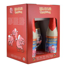 【コースター付】 デリリウム （デリリュウム） クリスマスギフトセット 330ml瓶×4本＆1脚 ベルギービール Gift Box　Delirium Christmas ※ラベルは3種類ありますがランダムで発送します。