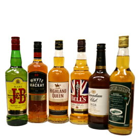 飲み比べウイスキー6本セット　J&B、ホワイトマッカイ、ハイランドクイーン、ネヴィスデュー、カナディアンクラブ、ベルユニオンジャック