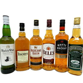 飲み比べウイスキー6本セット　ブラック＆ホワイト、ティーチャーズ、ハイランドクイーン、ベル、ホワイトマッカイ、ネヴィスデュー