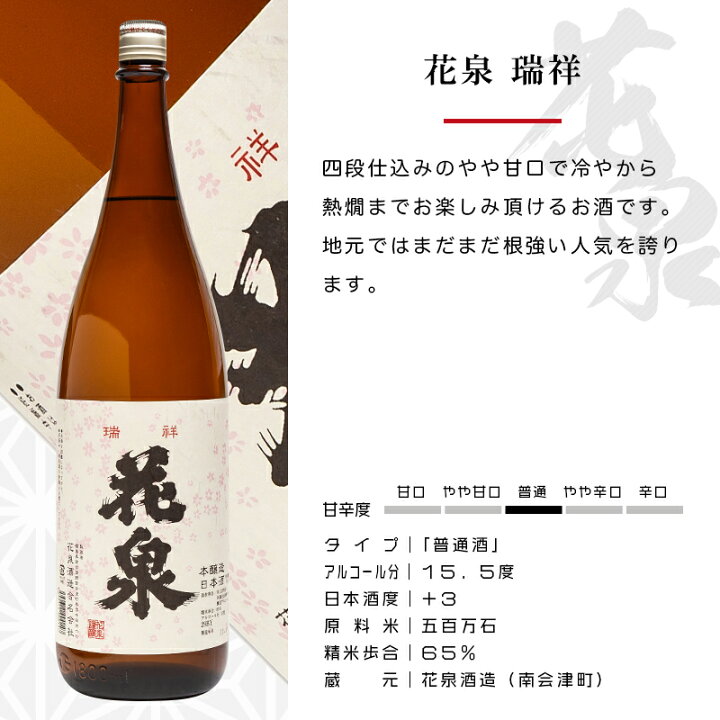 楽天市場 花泉 瑞祥 会津印 1800ml 日本酒 花泉酒造 福島 南会津 地酒 ふくしまプライド 酒の櫻家楽天市場店