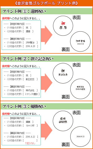 金沢金箔ゴルフボールプリント例