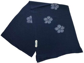 ちりめん正絹帯揚　激安処分品メーカー処分品　激安セール商品♪ご使用には全く問題ございません【　正絹帯揚　濃藍色　なでしこ柄　】