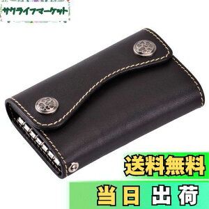 【送料無料】Tarhoo 本革 栃木レザー キーケース メンズ スマートキーケース キーホルダー 3折り6連 4色 (クロ)