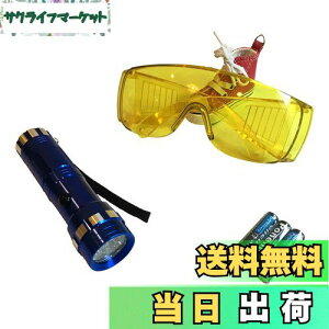 【送料無料】〈HOTEISON〉カーエアコン エアコン ガス漏れ 検知 セット UVライト ゴーグル 単4電池付き