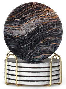 【送料無料】HUACHENG コースター おしゃれ 6個セット セラミック製 大理石模様 耐熱 保護コルク裏面 マグ お茶パッド カップマット 吸水 速乾 断熱 滑り止め 家庭用 オフィス用 ボヘミアン風