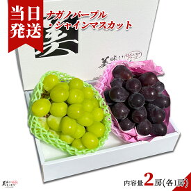 [送料無料][最強配送][あす楽] 美味いとこどり 高級 ナガノパープル シャインマスカット セット各1房 高糖度平均20度超え 1房(約350〜400g）※産地は旬な時期に合わせて野菜ソムリエが選定いたします。※フルーツギフト箱梱包商品 熨斗対応可能