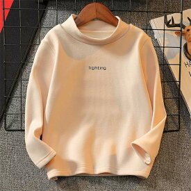 子ども服 カットソー 男の子 ボーイズ トップス tシャツ 長袖 襟 秋冬 大きいサイズ ゆったり 長袖カットソー ロゴ ハイネック 裏起毛 防寒 ブラック ホワイト ベージュ 110 120 130 140 150 160