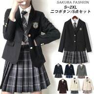 卒業式 スーツ 女の子 5点セット 女子高生 学生服 制服 入学式スーツ ジャケット ブラウス 長袖 チェック…