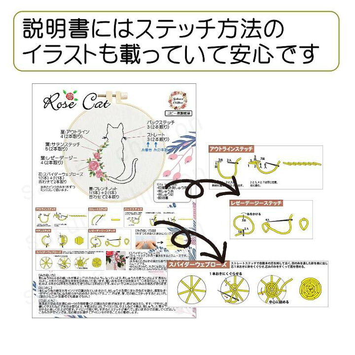楽天市場 刺繍キット 初心者 猫 Rose Cat 薔薇 かんたん 日本語説明書付き フランス ミニ刺繍キット 初級 プラスチック製の枠付き 可愛い 花 人気 簡単 刺しゅうキット 刺繍枠 刺しゅう糸 手芸キット 基本ステッチ 送料無料 さくらシフォン