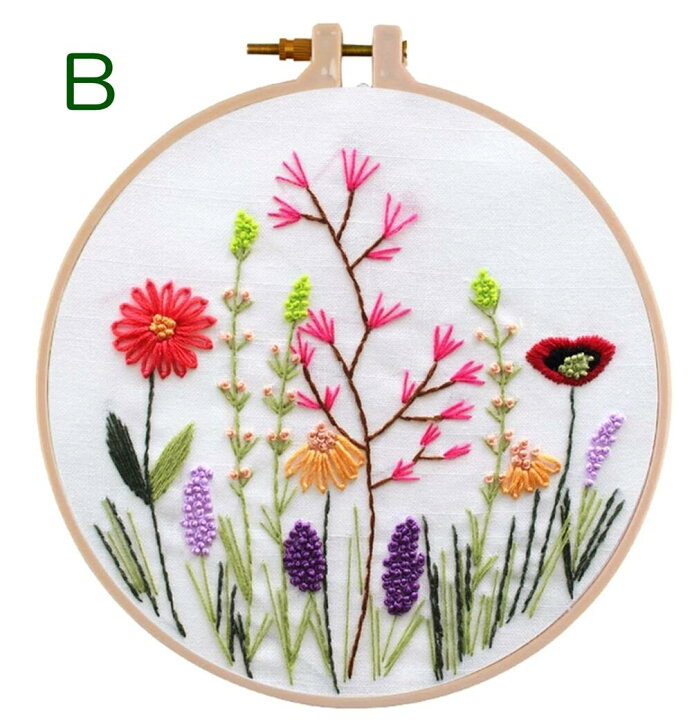 楽天市場 刺繍キット 可愛い野の花 かんたん ていねいな説明書付き フランス刺繍キット 初級 初心者 プラスチック製の枠付き かわいい ボタニカル 緑 白 刺しゅう セット 簡単 刺しゅうキット 手芸キット 基本ステッチ 送料無料 さくらシフォン
