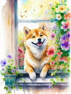 ダイヤモンドアート キット 四角 丸ビーズ 柴犬 Smile! 花の窓辺 犬 春 スクエア ダイアモンドアート ダ…