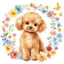 ダイヤモンドアート トイプードル 犬とリース 花 四角ビーズ ダイアモンドアート スクエア ダイヤモンドペインティン…