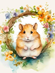 ダイヤモンドアート キット モフモフ ハムスターと花のリース 四角ビーズ 丸ビーズ ダイアモンドアート スクエアビーズ ダイヤモンドペインティング ビーズ 刺繍キット セット 可愛い動物