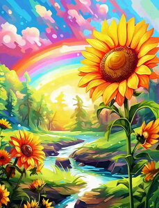 ダイヤモンドアート キット 四角ビーズ ABビーズ 虹と向日葵 夏 ダイアモンドアート スクエア ダイヤモンドペインティング オーロラ ビーズ 刺繍キット セット 可愛い 送料無料