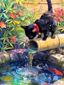 ダイヤモンドアート キット 猫 庭池と黒猫 可愛い動物 四角ビーズ ABビーズ オーロラビーズ ダイアモンドアート スクエア ダイヤモンドペインティング huacan ビーズ 刺繍キット セット ハンドメイド 手芸 送料無料