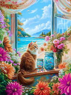 ダイヤモンドアート キット 四角ビーズ 40×50 猫 ガラス玉と海の風 Sea Breezes ダイアモンドアート AB…
