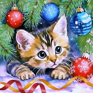 ダイヤモンドアート クリスマス 猫 ツリーの下から Curious Cat 四角ビーズ ABビーズ ダイアモンドアート…