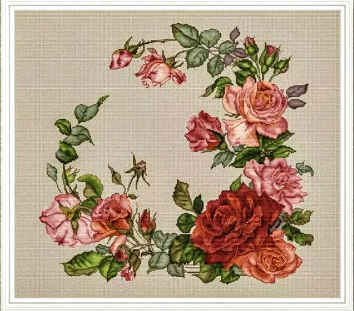 楽天市場 クロスステッチキット 薔薇のリース 花 刺繍キット バラ 14カウント 海外輸入刺しゅうキット 手芸 送料無料 さくらシフォン