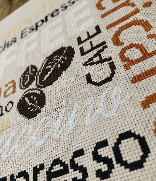 楽天市場 クロスステッチキット Coffee コーヒー サンプラー アルファベット 初心者 初級 14カウントアイーダ ハンドメイド 刺繍キット ハンドメイド キッチン 送料無料 さくらシフォン