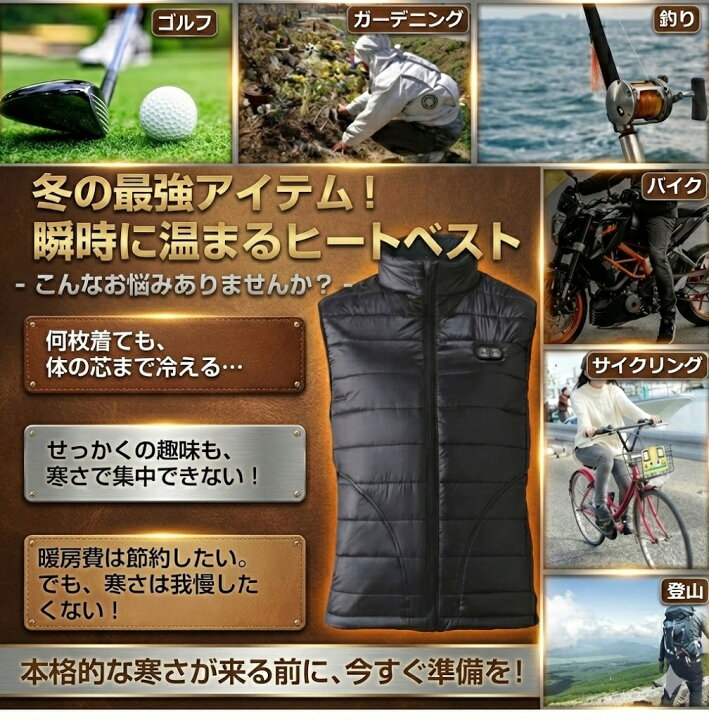 楽天市場 ヒートべスト バッテリー付きs Heat キルトインナーつなぎ シンメン 軽量 ストレッチ保湿性 大きいサイズ 防寒着 暖房 作業現場 アウトドア ゴルフ 釣り キャンプ スキー 安全商品のさくら電子