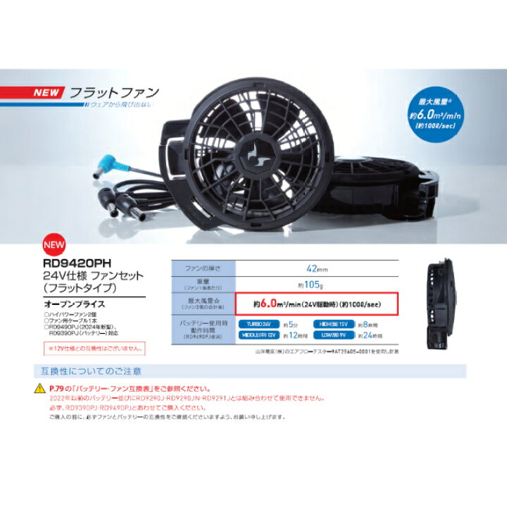 楽天市場】2024年【サンエス24Vバッテリー】サンエス フラットファン 