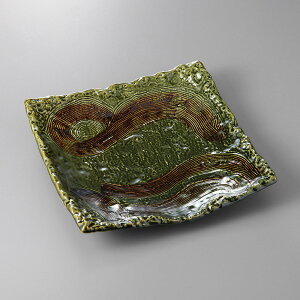 織部四つ足 26cm 8号正角皿日本製 26x26x5.5cm オードブル てんぷら 刺身 揚げ物 お惣菜の盛り合わせ 盛り付けを演出する重厚な角皿