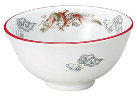 萬漢龍 12cm 杏仁ボール & スープ碗 (白磁朱巻き) 中華食器