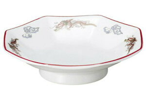 萬漢龍 19cm チャーハン & シュウマイ用 八角皿 (白磁朱巻き) 中華食器餃子 チャーハン 八宝菜 マーボー豆腐 天津飯中国料理のうつわ