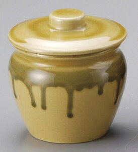黄釉流し 350cc 蓋付 丸かめ 10x10cm 日本製 味噌 タレ ソース 梅干し 漬物 キムチ 薬味入れ 蓋付容器 卓上用品