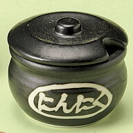 「にんにく」ミニ壺 黒 ニンニク入れ（さじ穴あり）5x4cm 40cc　極小の薬味つぼ 豆壺 蓋物 調味料容器 日…