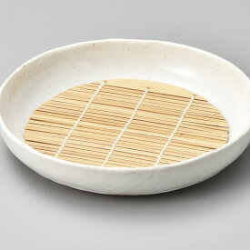 白釉うのふ 蕎麦セット（竹すのこ付き）日本製 そば皿21x4cm 猪口8.2x6cm 180cc すのこ16.5cm　そば懐石用品