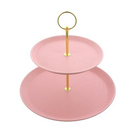 アフタヌーンティー 2段スタンド　ピンク皿大24.2cm 皿小17.2cm　高さ21.5cm日本製　艶消しハーフマットな質感 キュートなカラーリング