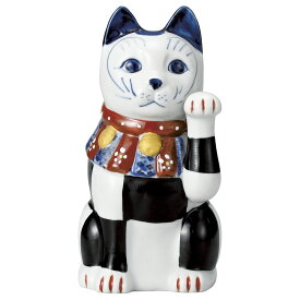 市松猫 18cm 黒 左手　神具 仏具が業務特別価格病気封じ 福を呼ぶ 幸運の縁起物 陶器製まねき猫　日本製
