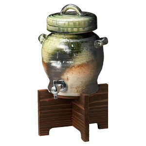 信楽焼 びいどろ 焼酎サーバー ( 木台付)20x19x35cm 上手な保管 熟成で焼酎をさらに美味しく まろやかに!日本製 保存用かめ お酒のタンクシンプルで落ち着いた渋い風合い シックな色味