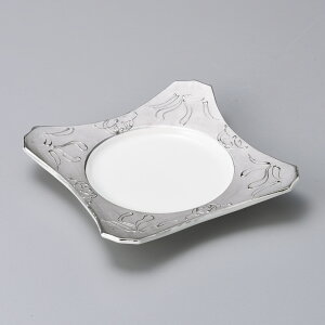 プラチナ彩 ペルシャ唐草 16.5cm 正角皿 16.5x16.5x3cm オードブル てんぷら 刺身 揚げ物 お惣菜の盛り合わせ 盛り付けを演出する重厚な平皿 日本製の逸品