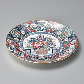万古焼 花籠絵図 32cm 大皿 32x3.5cm 日本製 萬古焼 華やかな総柄の大皿