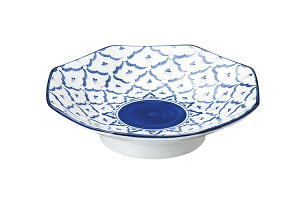 ブルーチェンライ 19.5cm 高台 八角皿 19.5x4.7cm 焼売 ぎょうざ チャーハン 飲茶 しゅうまい から揚げ エスニック料理の食器シリーズ 日本製